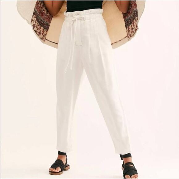 Free People Sienna White Paper Bag Trousers High Rise Wide Leg Self Belt Small - Picture 1 of 8